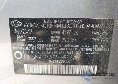 2017 Hyundai Sonata Se из США, поврежденный, VIN 5NPE24AF7HH551728